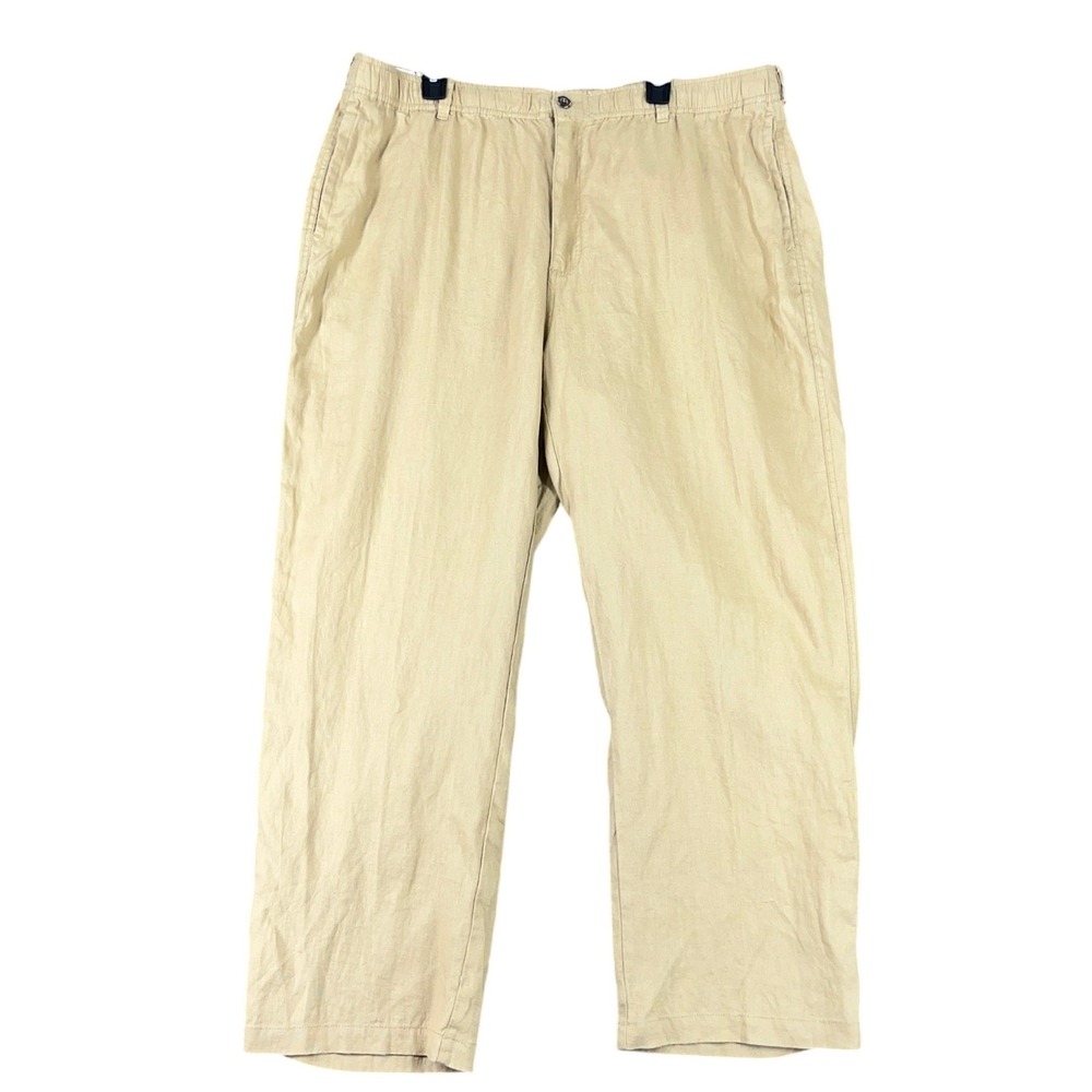 28 Palms 100%‎ Linen Flat Front Relaxed Fit Beach Trousers Tan XXL Mens